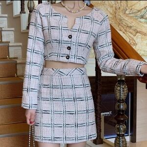 Skirt size M, and jacket size S. 
BRAND NEW with tag and original package.